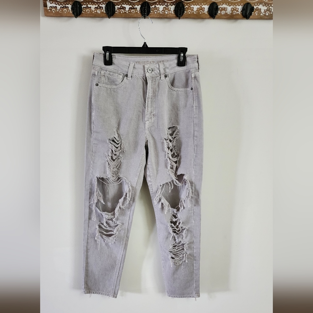 American Eagle Distressed Mom Jean Womens 6 Gray Boho Grunge Festival - Picture 1 of 9